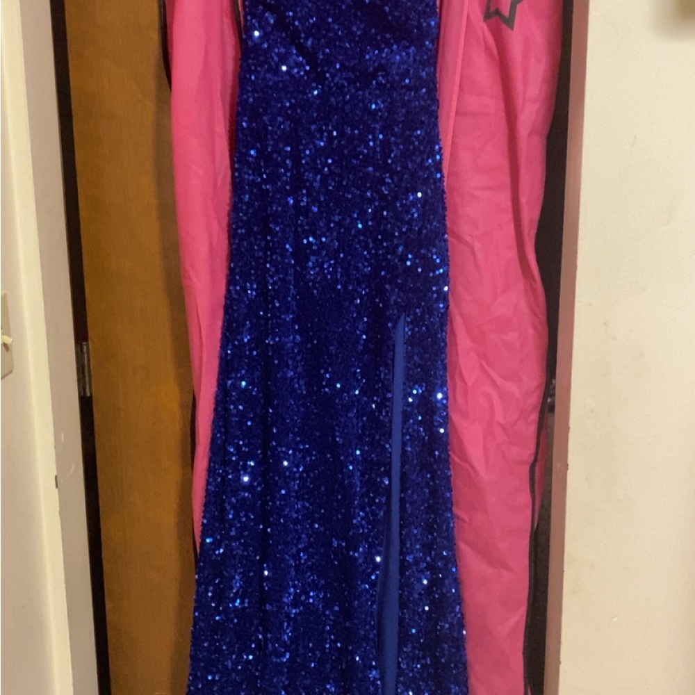 Elegant Blue Sequin Backless Dress